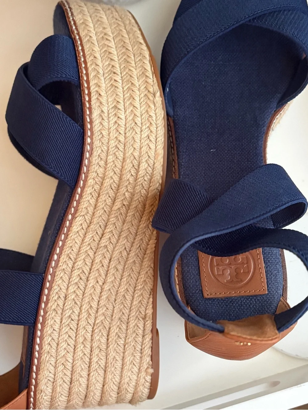 Tory Burch Navy Elastic Crisscross Espadrille Sandals size 10